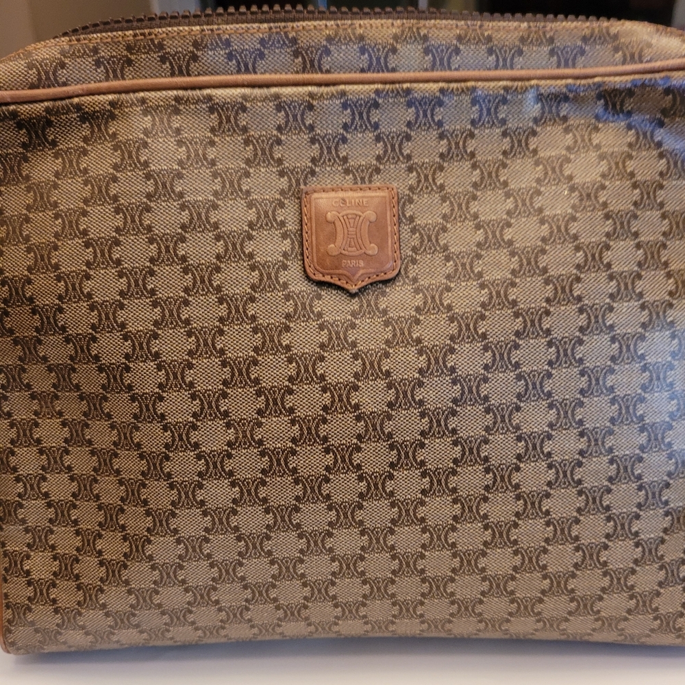 VINTAGE CELINE DIFFUSION COATED BROWN COSMETIC POUCH/BAG